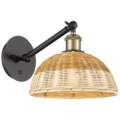Innovations Lighting Bristol Natural Ii 11" High Black Brass Adjustable Sconce W/ Natural Shade