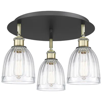 Innovations Lighting Brookfield 17.5"w 3 Light Black Antique Brass Flush Mount W/ Clear Sha