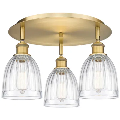 Innovations Lighting Brookfield 17.5"w 3 Light Brushed Brass Flush Mount With Clear Glass S