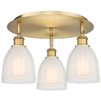 Innovations Lighting Brookfield 17.5"w 3 Light Brushed Brass Flush Mount With White Glass S