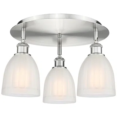 Innovations Lighting Brookfield 17.5"w 3 Light Satin Nickel Flush Mount With White Glass Sh