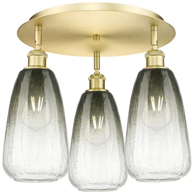 Innovations Lighting Brookhaven Almond 18" Wide 3-light Satin Gold Flush Mount With Slate Shade
