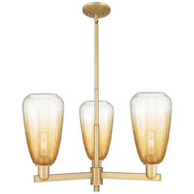 Innovations Lighting Brookhaven Almond 18"w 3 Light Brass Stem Chandelier W/ Amber Shade