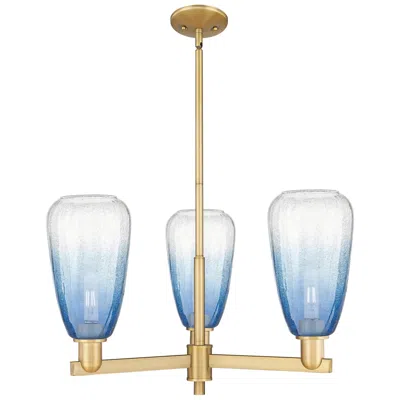 Innovations Lighting Brookhaven Almond 18"w 3 Light Brass Stem Chandelier W/ Sapphire Shade