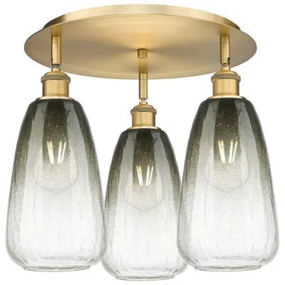 Innovations Lighting Brookhaven Almond 18"w 3-light Brushed Brass Flush Mount W/ Slate Shade