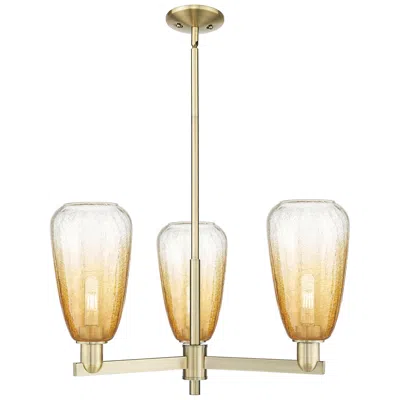 Innovations Lighting Brookhaven Almond 18"w 3-lt Antique Brass Stem Chandelier W/ Amber Shade