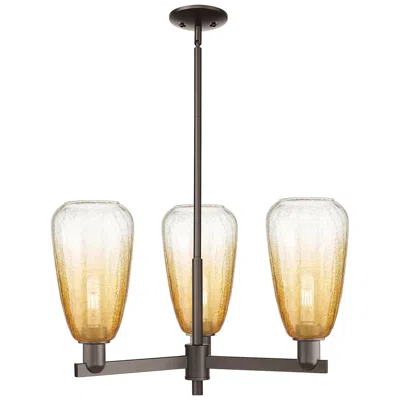 Innovations Lighting Brookhaven Almond 18"w 3-lt Oiled Bronze Stem Chandelier W/ Amber Shade