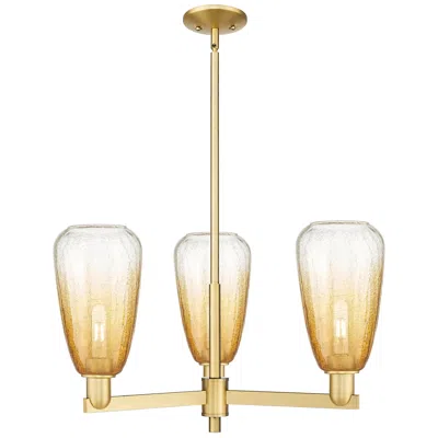 Innovations Lighting Brookhaven Almond 18"w 3-lt Satin Gold Stem Chandelier W/ Amber Shade