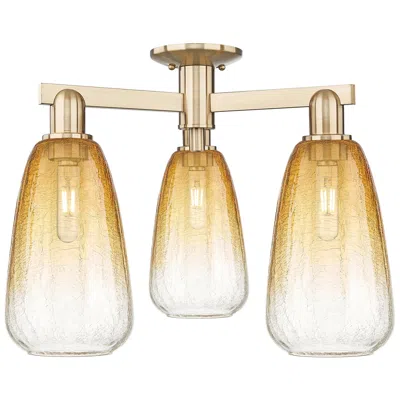 Innovations Lighting Brookhaven Almond 24"w 3 Light Champagne Semi-flush With Amber Shade