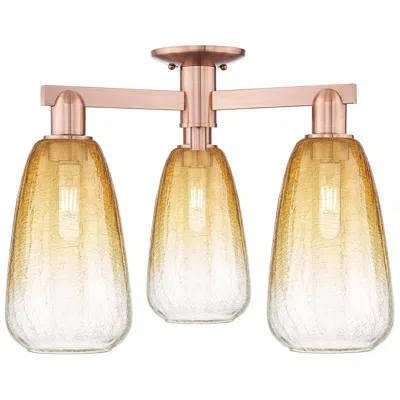 Innovations Lighting Brookhaven Almond 24"w 3 Light Copper Semi-flush With Amber Shade