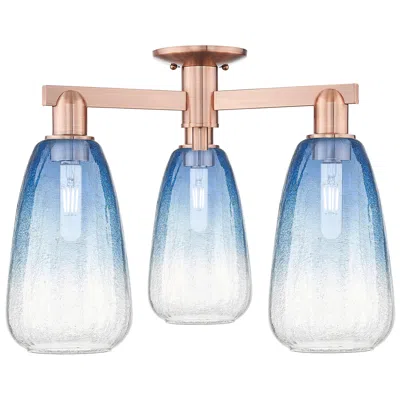 Innovations Lighting Brookhaven Almond 24"w 3 Light Copper Semi-flush With Sapphire Shade