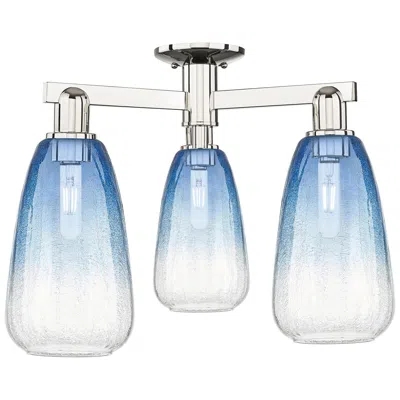 Innovations Lighting Brookhaven Almond 24"w 3 Light Nickel Semi-flush W/ Sapphire Shade