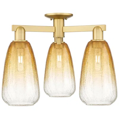 Innovations Lighting Brookhaven Almond 24"w 3 Light Satin Gold Semi-flush With Amber Shade