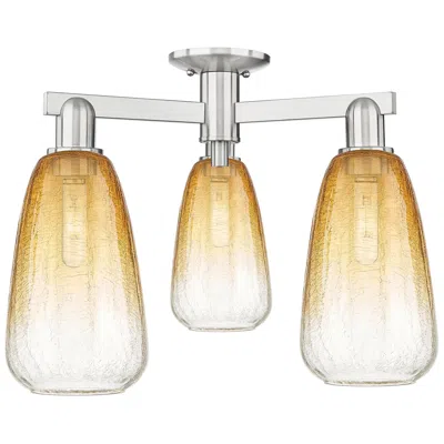 Innovations Lighting Brookhaven Almond 24"w 3 Light Satin Nickel Semi-flush W/ Amber Shade