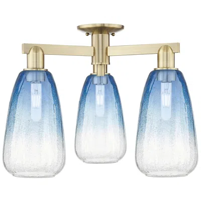 Innovations Lighting Brookhaven Almond 24"w 3-lt Antique Brass Semi-flush W/ Sapphire Shade