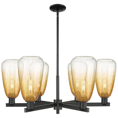 Innovations Lighting Brookhaven Almond 24"w 6 Light Black Stem Chandelier W/ Amber Shade