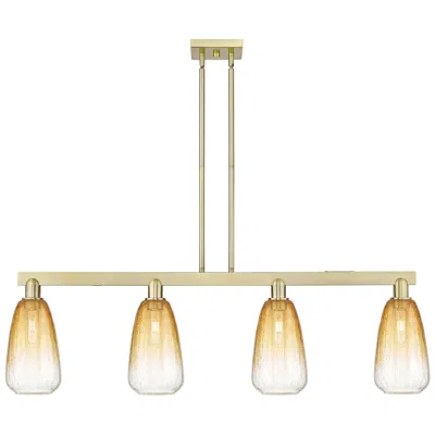 Innovations Lighting Brookhaven Almond 48"w 4-lt Antique Brass Stem Island-lt W/ Amber Shade