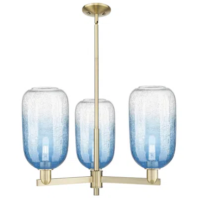 Innovations Lighting Brookhaven Cloche 18"w 3-lt Antique Brass Stem Chandelier W/ Sapphire Shade