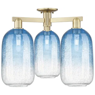 Innovations Lighting Brookhaven Cloche 24.5"w 3-lt Antique Brass Semi.flush W/ Blue Shade