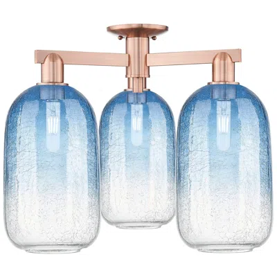 Innovations Lighting Brookhaven Cloche 24.5"w 3-lt Copper Semi.flush W/ Sapphire Shade