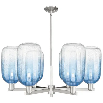 Innovations Lighting Brookhaven Cloche 24"w 6-lt Satin Nickel Stem Chandelier W/ Sapphire Shade