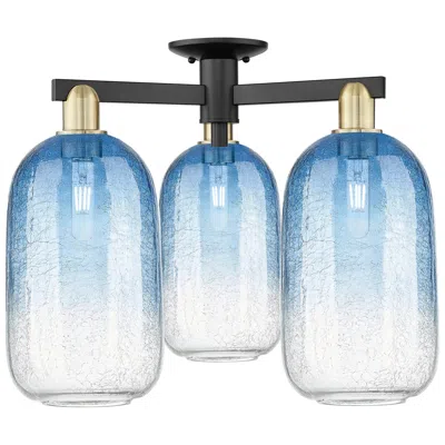 Innovations Lighting Brookhaven Cloche 25"w 3 Light Black Brass Semi-flush W/ Sapphire Shade