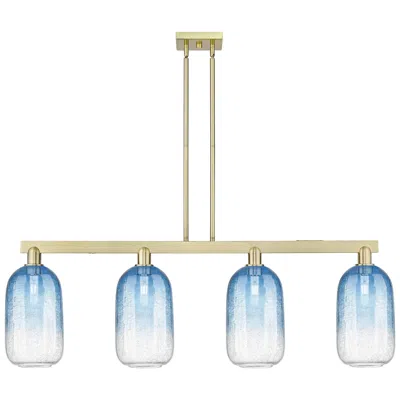 Innovations Lighting Brookhaven Cloche 48"w 4-lt Antique Brass Stem Island-lt W/ Sapphire Shade