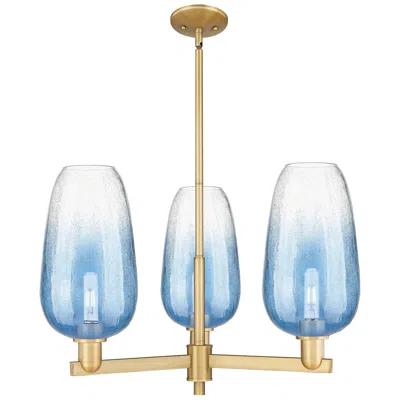 Innovations Lighting Brookhaven Flute 18"w 3 Light Brass Stem Chandelier W/ Sapphire Shade