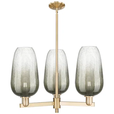Innovations Lighting Brookhaven Flute 18"w 3 Light Champagne Stem Chandelier W/ Slate Shade