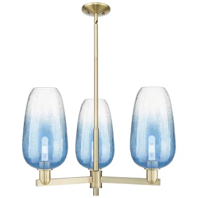 Innovations Lighting Brookhaven Flute 18"w 3-lt Antique Brass Stem Chandelier W/ Sapphire Shade