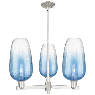 Innovations Lighting Brookhaven Flute 18"w 3-lt Satin Nickel Stem Chandelier W/ Sapphire Shade In Blue