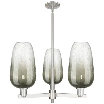 Innovations Lighting Brookhaven Flute 18"w 3-lt Satin Nickel Stem Chandelier W/ Slate Shade