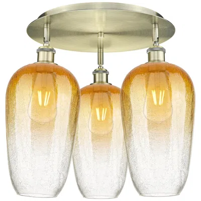 Innovations Lighting Brookhaven Flute 19" Wide 3-light Antique Brass Flush Mount W/ Amber S