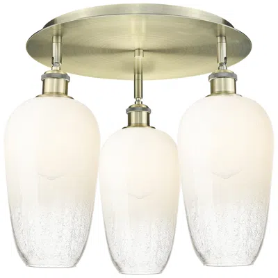 Innovations Lighting Brookhaven Flute 19" Wide 3-light Antique Brass Flush Mount W/ Opal Shade