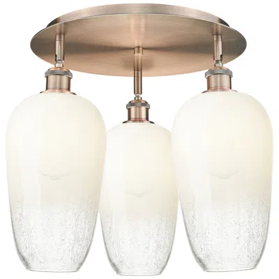 Innovations Lighting Brookhaven Flute 19" Wide 3-light Antique Copper Flush Mount W/ Opal Shade
