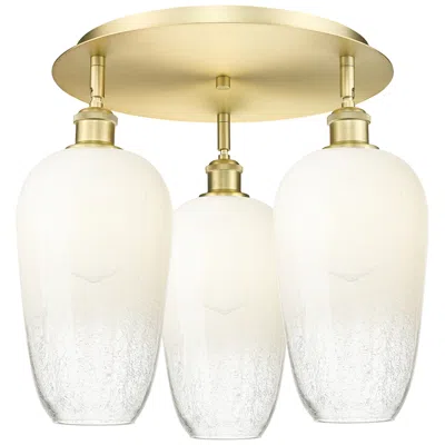 Innovations Lighting Brookhaven Flute 19" Wide 3-light Satin Gold Flush Mount With Opal Shade