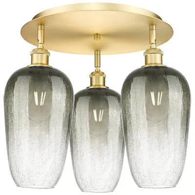 Innovations Lighting Brookhaven Flute 19" Wide 3-light Satin Gold Flush Mount With Slate Sh