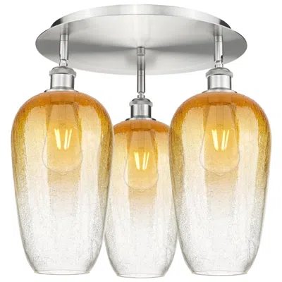 Innovations Lighting Brookhaven Flute 19" Wide 3-light Satin Nickel Flush Mount W/ Amber Shade