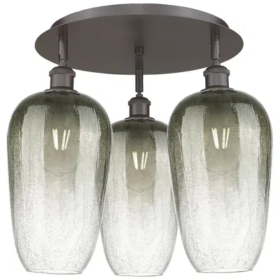 Innovations Lighting Brookhaven Flute 19"w 3-light Oil Rubbed Bronze Flush Mount W/ Slate Shade In Brown