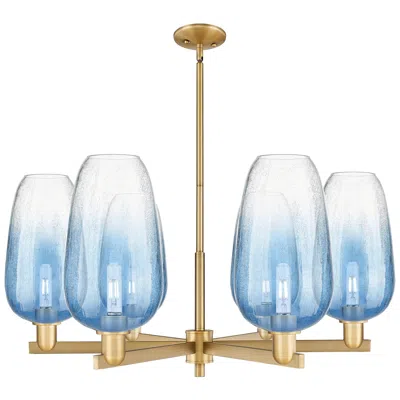 Innovations Lighting Brookhaven Flute 24"w 6 Light Brass Stem Chandelier W/ Sapphire Shade In Blue