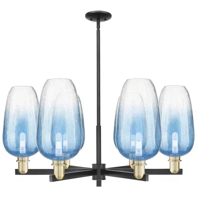 Innovations Lighting Brookhaven Flute 24"w 6-lt Black Brass Stem Chandelier W/ Blue Shade