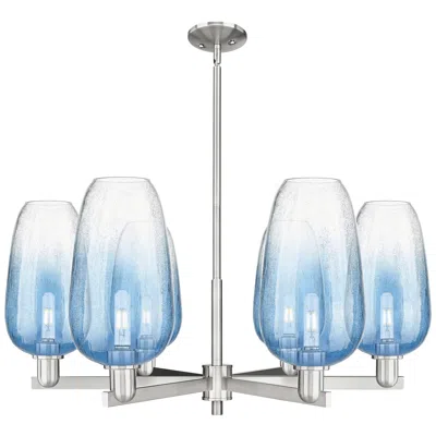 Innovations Lighting Brookhaven Flute 24"w 6-lt Satin Nickel Stem Chandelier W/ Sapphire Shade