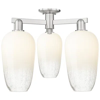 Innovations Lighting Brookhaven Flute 25"w 3 Light Satin Nickel Semi-flush W/ Opal Shade