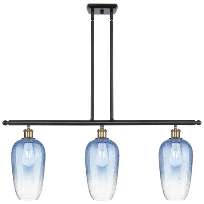 Innovations Lighting Brookhaven Flute 36"w 3-light Black Brass Island Light W/ Sapphire Shade In Blue