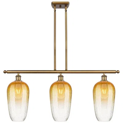 Innovations Lighting Brookhaven Flute 36"w 3-light Brushed Brass Island Light W/ Amber Shade