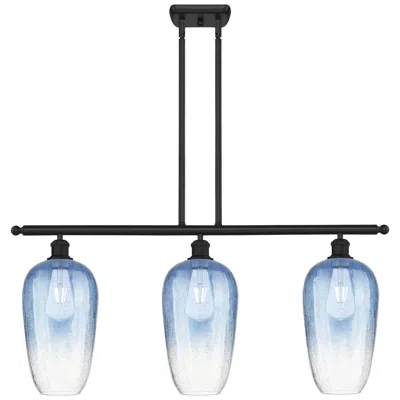 Innovations Lighting Brookhaven Flute 36"w 3-light Matte Black Island Light W/ Sapphire Shade In Blue