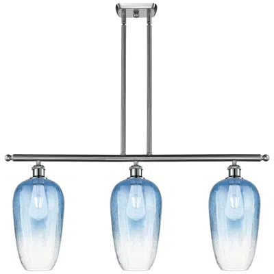 Innovations Lighting Brookhaven Flute 36"w 3-light Satin Nickel Island Light W/ Sapphire Shade In Blue