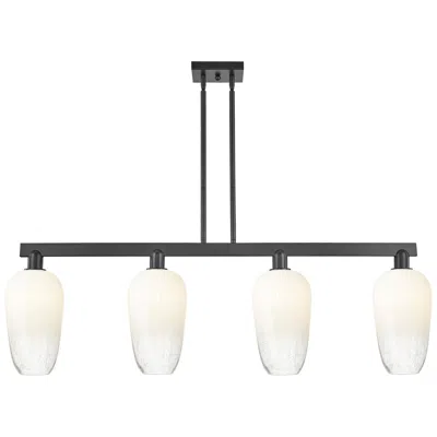 Innovations Lighting Brookhaven Flute 48"w 4 Light Black Stem Island Light W/ Opal Shade