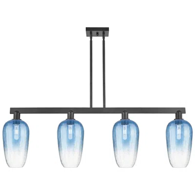 Innovations Lighting Brookhaven Flute 48"w 4 Light Black Stem Island Light W/ Sapphire Shade
