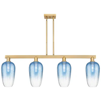 Innovations Lighting Brookhaven Flute 48"w 4 Light Brass Stem Island Light W/ Sapphire Shade